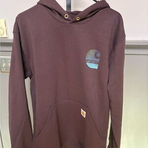 Carhartt Pullover Hoodie Brown With Logo Kangaroo Pocket Workwear